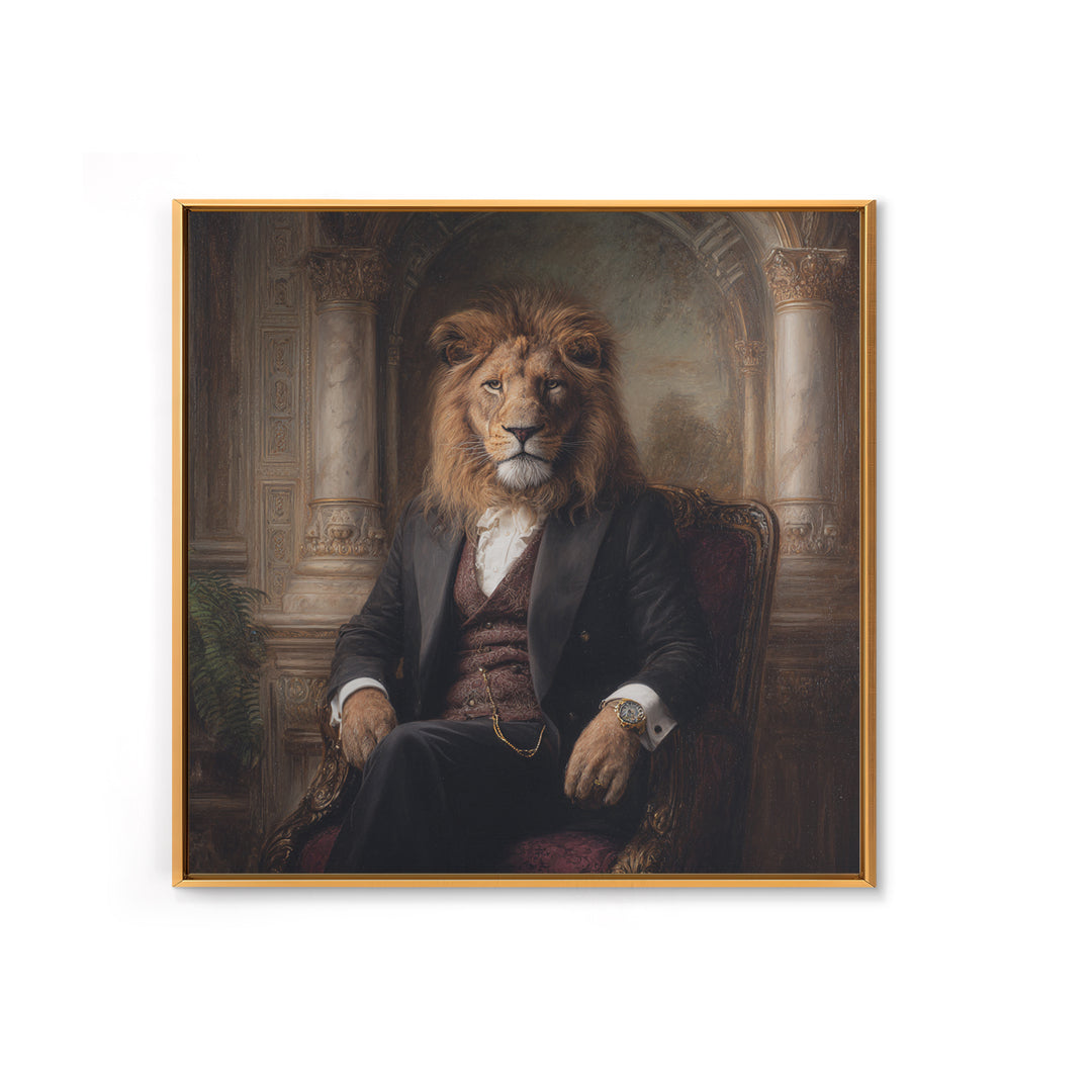 Regal Lion Gentleman Portrait Wall Art, Dark Academia Animal Painting, Victorian Library Decor, Luxury Masculine Office Decor