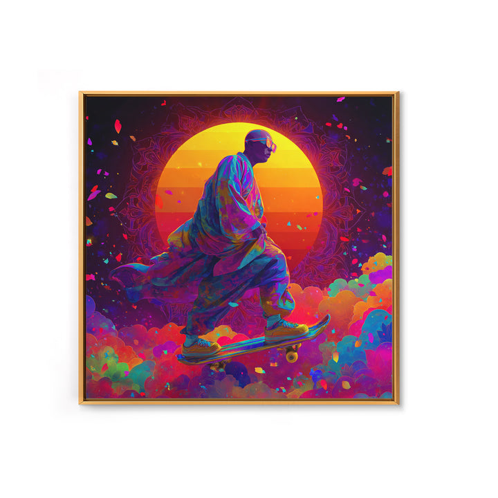 Psychedelic Skater Monk Wall Art Canvas Print, Colorful Abstract Art, Trippy Room Decor, Gaming Room Art, Trendy Wall Art
