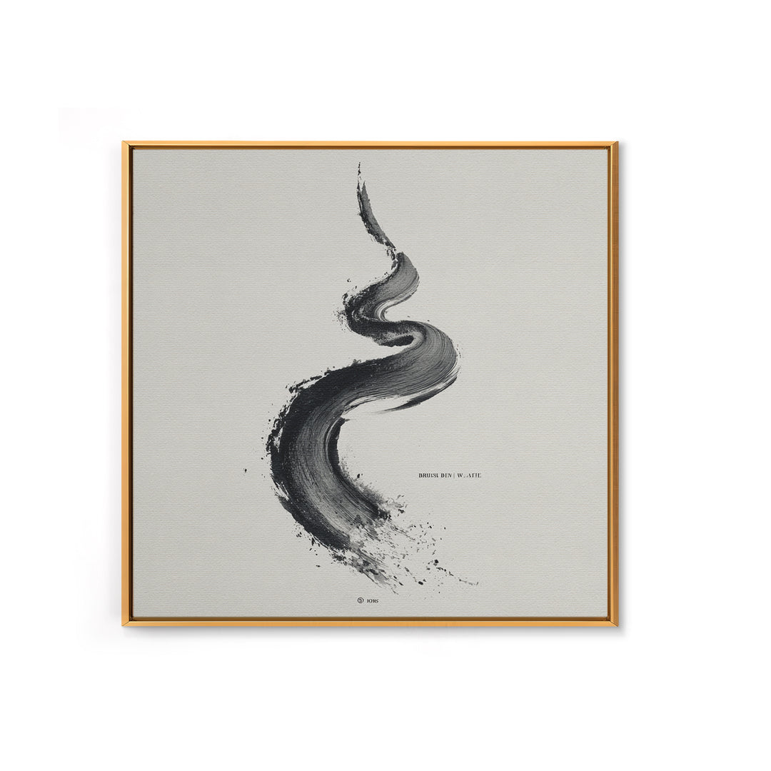 Minimal Black Ink Brushstroke Abstract Wall Art, Modern Zen Line Framed Canvas Print, Monochrome Contemporary Decor