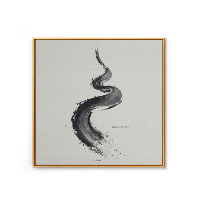 Minimal Black Ink Brushstroke Abstract Wall Art, Modern Zen Line Framed Canvas Print, Monochrome Contemporary Decor
