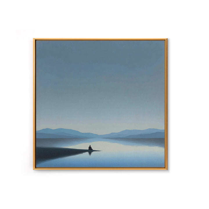 Minimalist Lake Meditation Landscape Wall Art, Calming Blue Mountains Canvas Print, Modern Living Room Decor Artwork