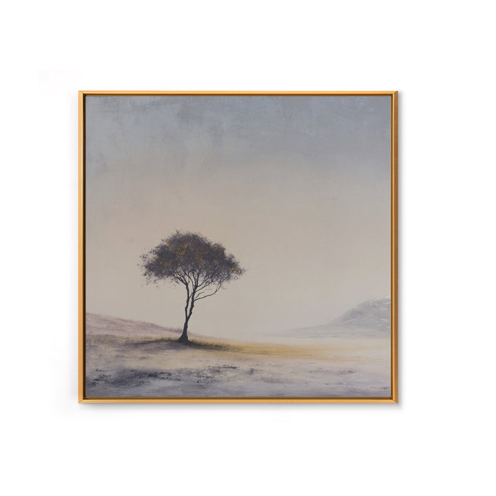 Soft Neutral Lone Tree Landscape Wall Art, Minimal Abstract Beige Canvas Print, Calming Wabi Sabi Earth Tone Decor