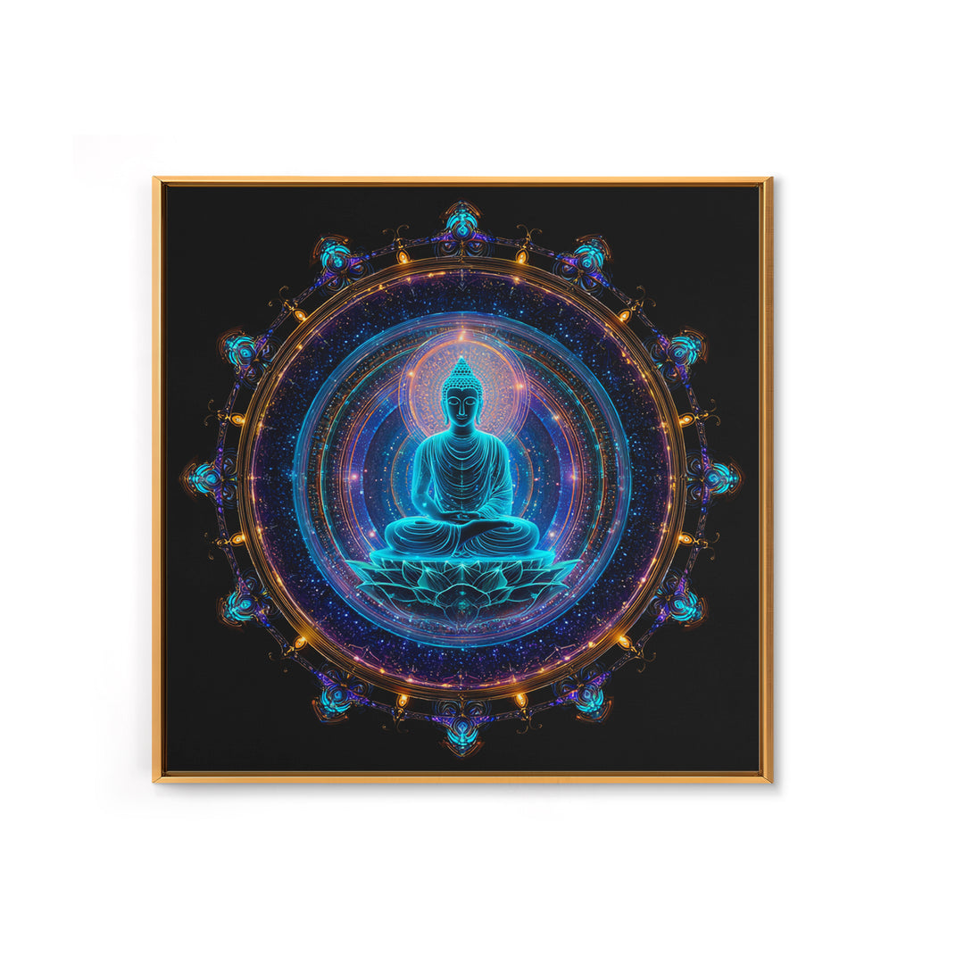 Mystical Neon Blue Buddha Mandala Spiritual Meditation Wall Art Canvas Print Yoga Room Decor