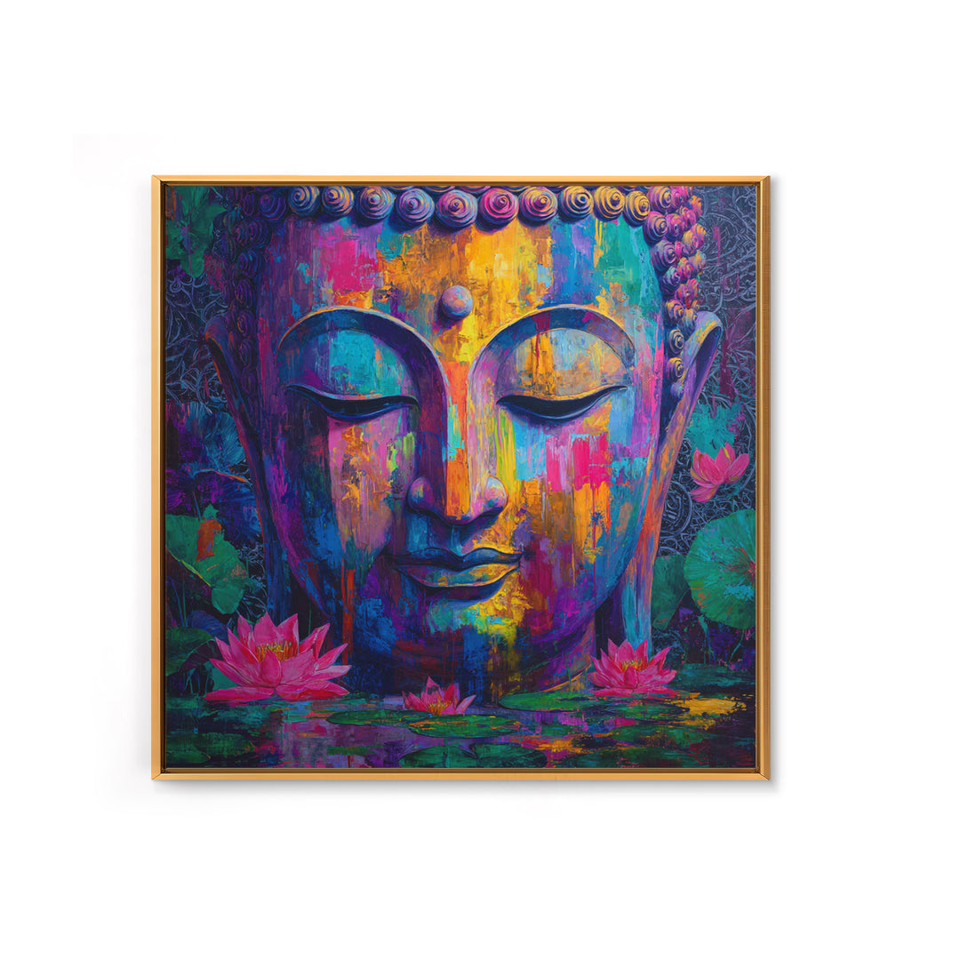 Colorful Buddha Lotus Wall Art, Spiritual Meditation Canvas Print, Boho Zen Decor, Psychedelic Abstract Painting