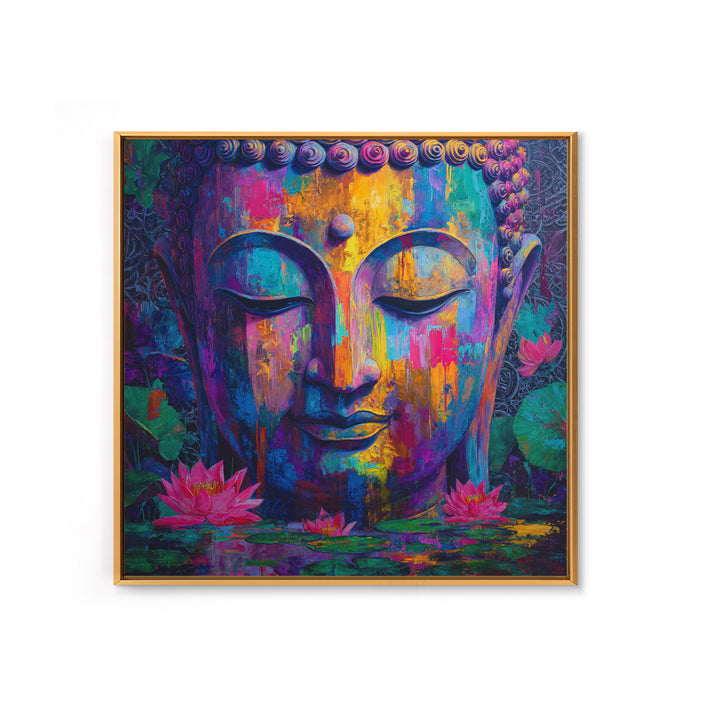 Colorful Buddha Lotus Wall Art, Spiritual Meditation Canvas Print, Boho Zen Decor, Psychedelic Abstract Painting