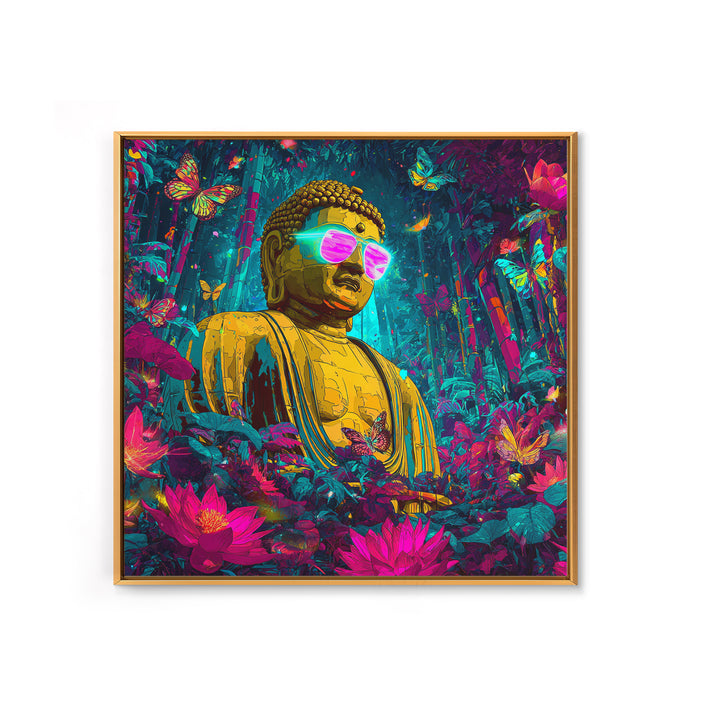 Neon Jungle Buddha With Butterflies Wall Art, Psychedelic Spiritual Canvas Print, Colorful Boho Home Decor