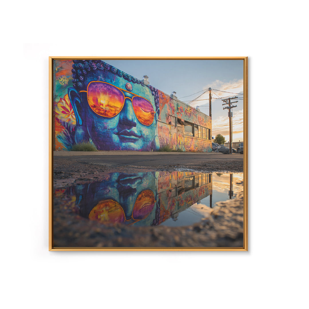 Colorful Buddha Street Art Reflection Wall Art, Urban Graffiti Photography Print, Modern Home Decor Living Room Wall Art