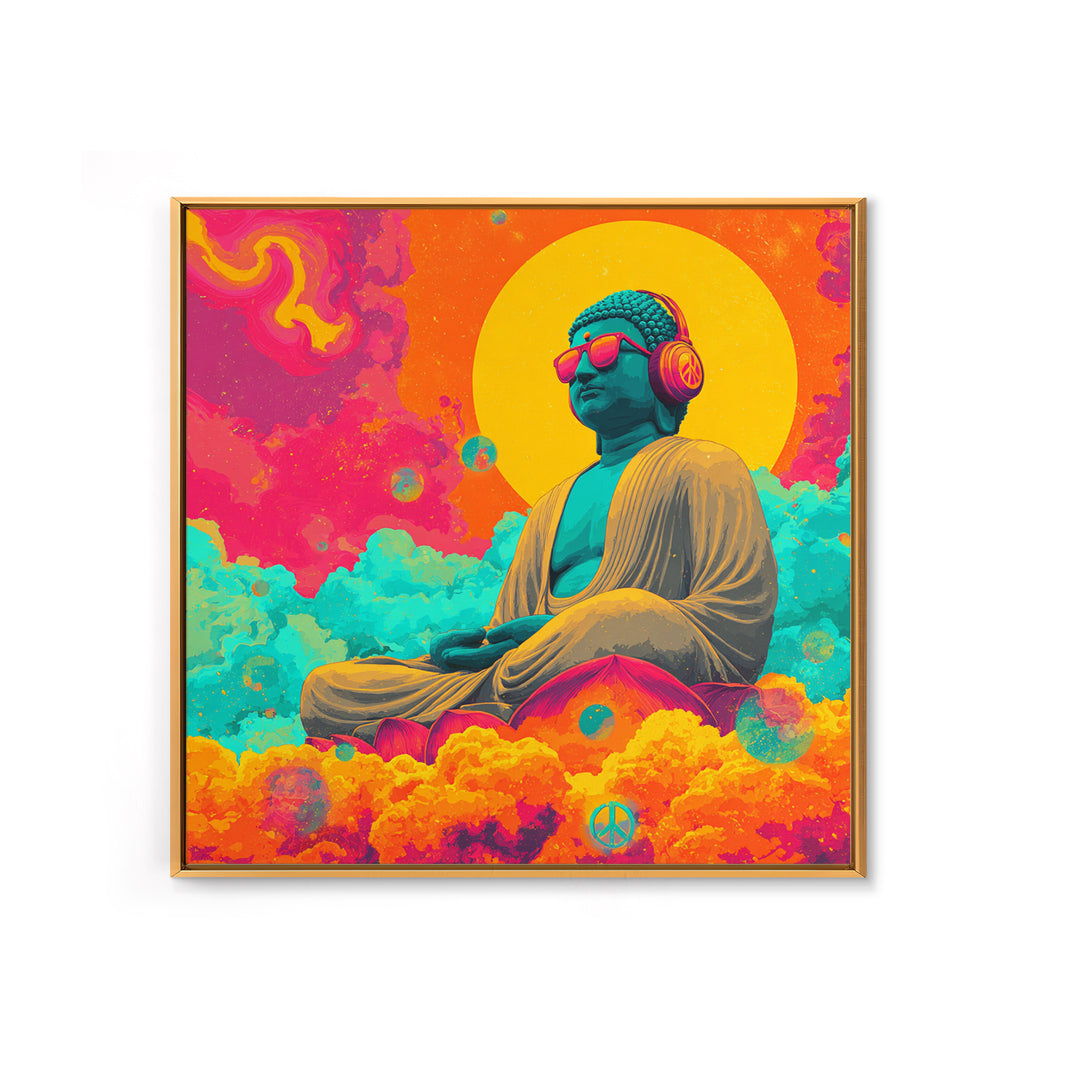 Psychedelic Buddha With Headphones Wall Art Canvas Print Colorful Spiritual Zen Decor Meditation Art