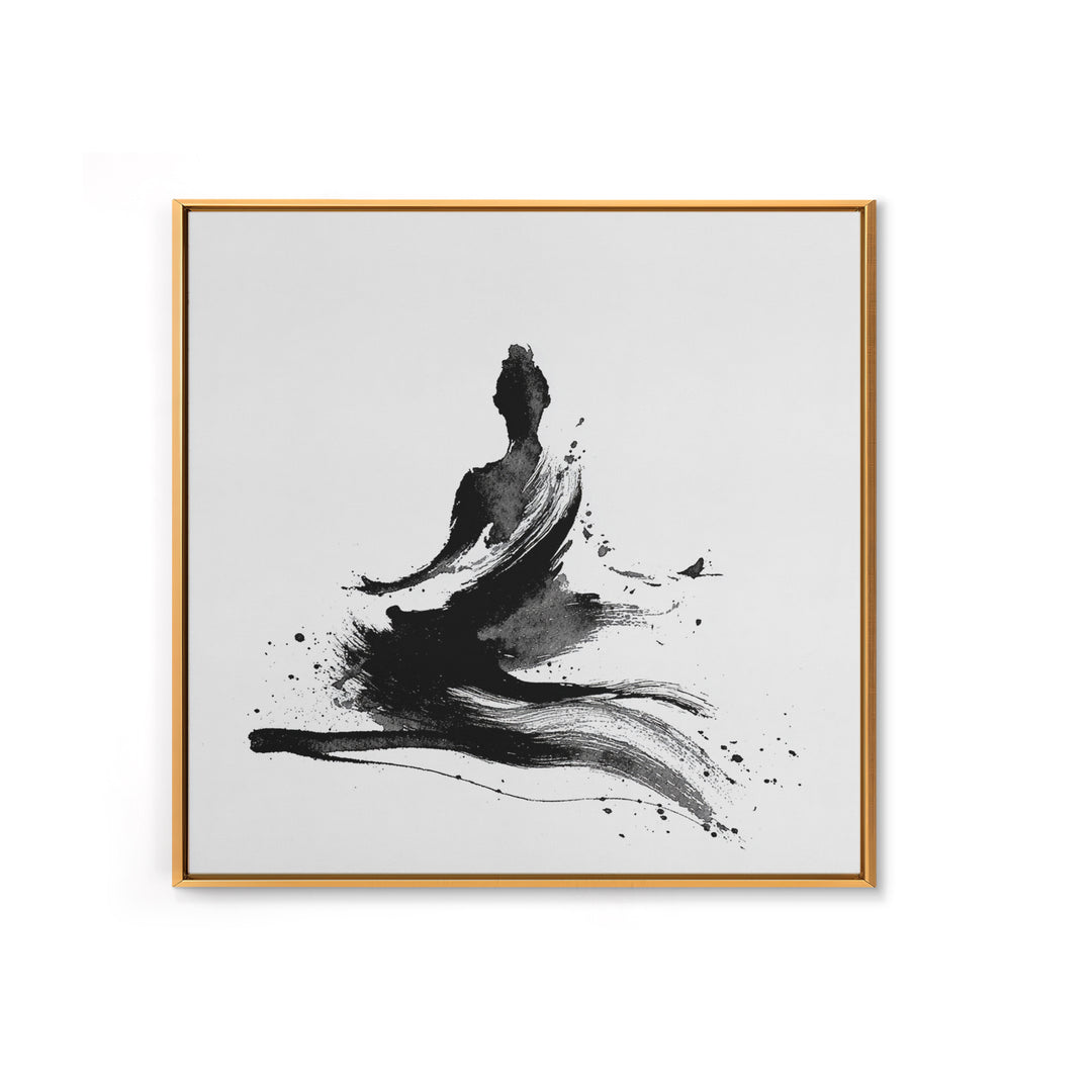 Minimal Ink Meditating Figure Wall Art, Black And White Zen Canvas Print, Modern Minimalist Decor For Yoga Room Or Home Office