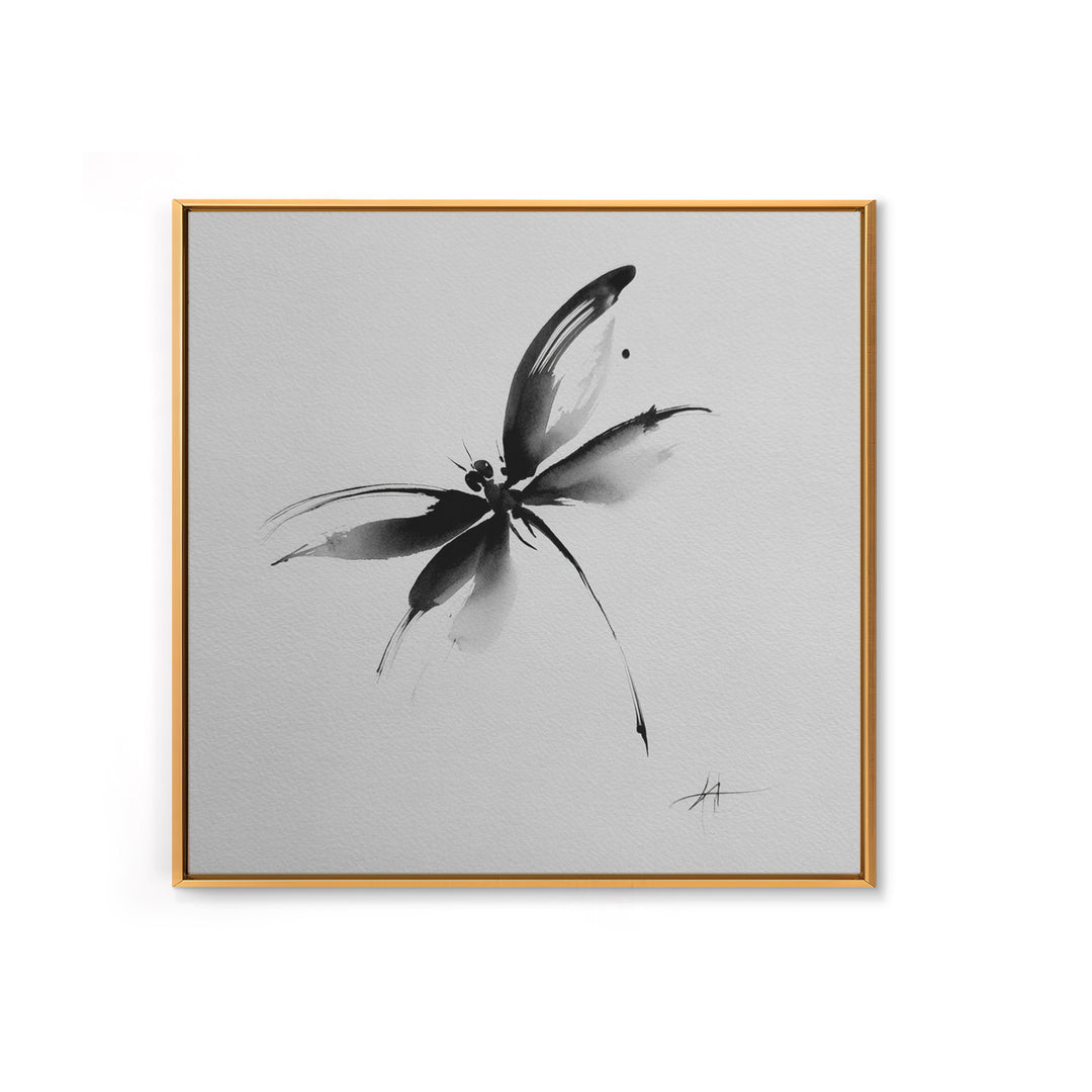 Black And White Ink Butterfly Minimalist Wall Art, Modern Abstract Brushstroke Print, Elegant Monochrome Framed Canvas