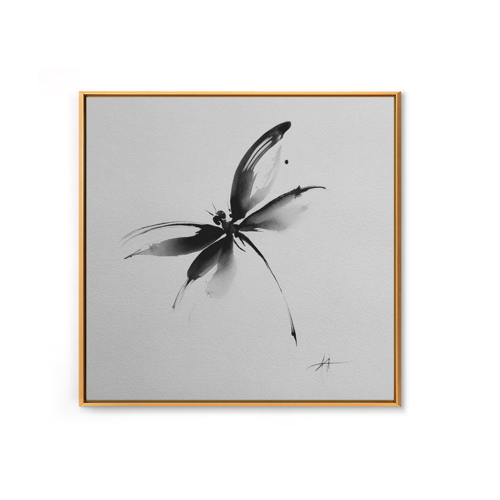 Black And White Ink Butterfly Minimalist Wall Art, Modern Abstract Brushstroke Print, Elegant Monochrome Framed Canvas