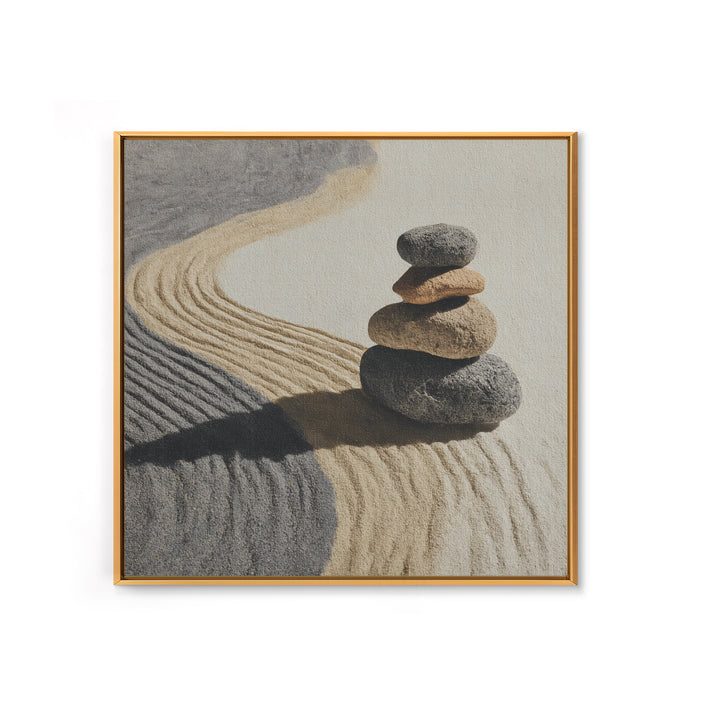 Zen Stones In Raked Sand Minimalist Wall Art, Neutral Abstract Canvas Print For Calming Modern Home Decor Living Room