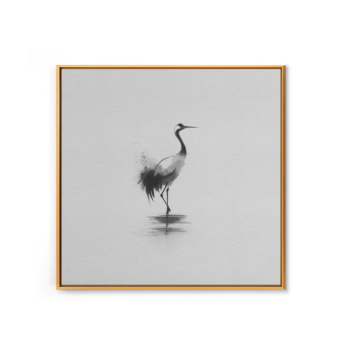 Minimal Japanese Crane Ink Wall Art, Black And White Bird Painting Canvas Print, Zen Nature Decor For Modern Home