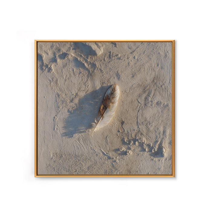Minimal Feather In Sand Photography Wall Art, Neutral Beach Print, Coastal Wall Decor, Scandinavian Minimalist Home Decor