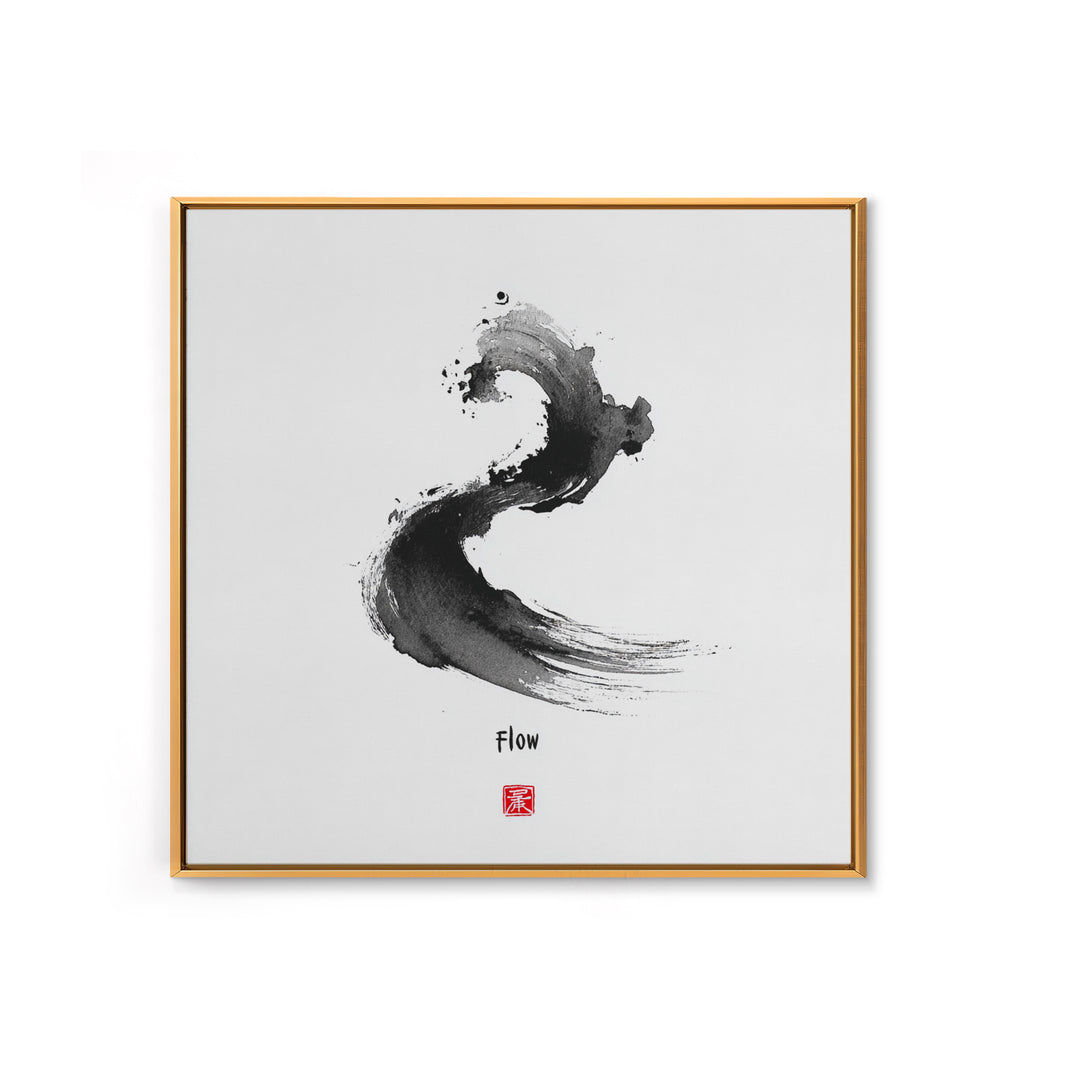 Minimalist Black Ink Flow Brushstroke Abstract Wall Art Contemporary Art Canvas Print For Modern Home Decor