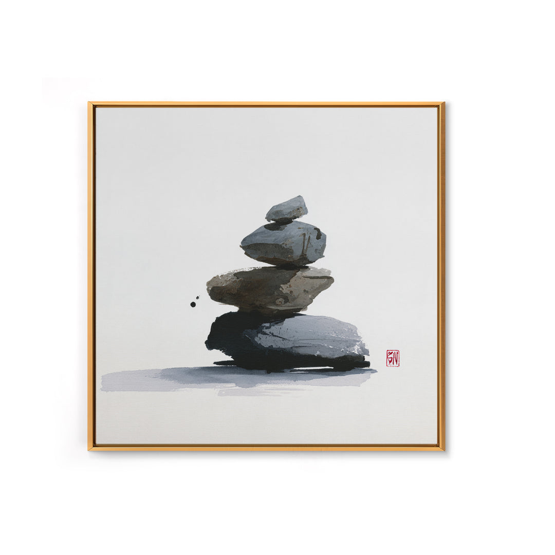 Minimal Zen Rock Stack Wall Art, Japanese Ink Stone Balance Canvas Print, Calm Japandi Home Decor