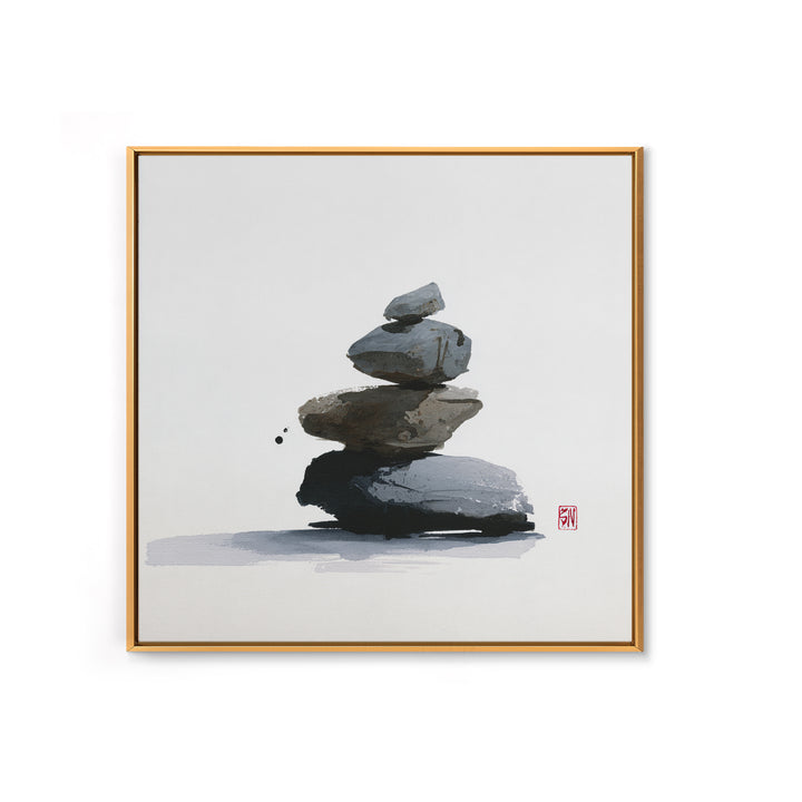 Minimal Zen Rock Stack Wall Art, Japanese Ink Stone Balance Canvas Print, Calm Japandi Home Decor