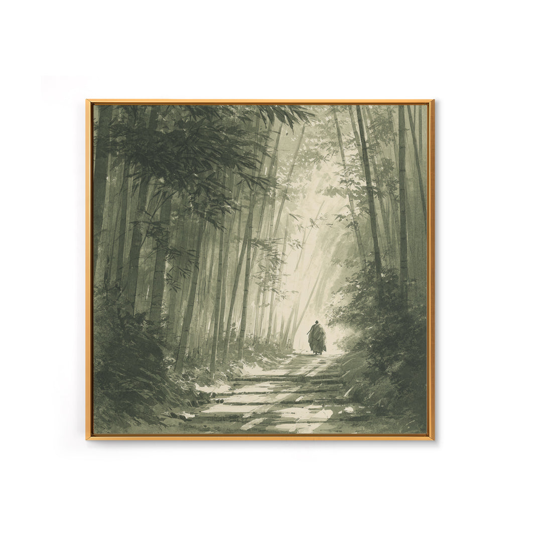 Monk Walking In Bamboo Forest Wall Art, Serene Japanese Landscape Print, Zen Home Decor, Calming Nature Wall Art Print