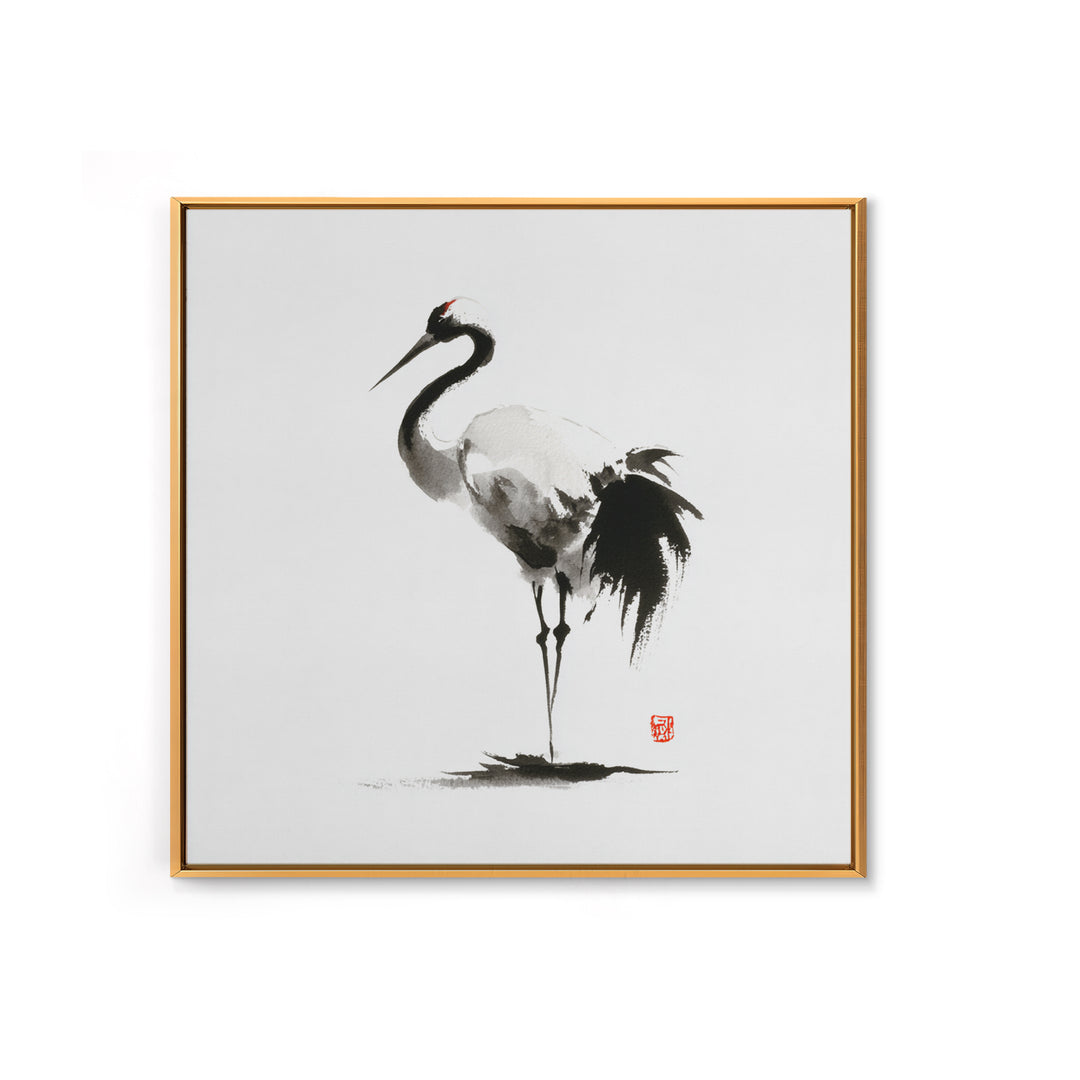 Minimalist Crane Ink Painting Wall Art Print, Japanese Zen Decor, Black And White Art, Japandi Wall Art, Modern Home Decor