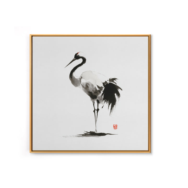 Minimalist Crane Ink Painting Wall Art Print, Japanese Zen Decor, Black And White Art, Japandi Wall Art, Modern Home Decor