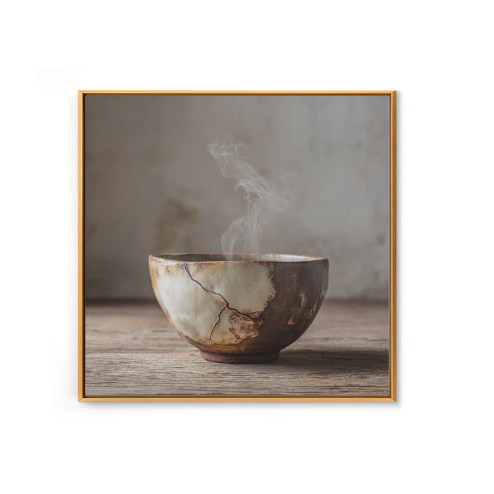Wabi Sabi Ceramic Tea Bowl Wall Art, Rustic Japanese Canvas Print, Minimal Neutral Kitchen Decor, Organic Modern Home Wall Art