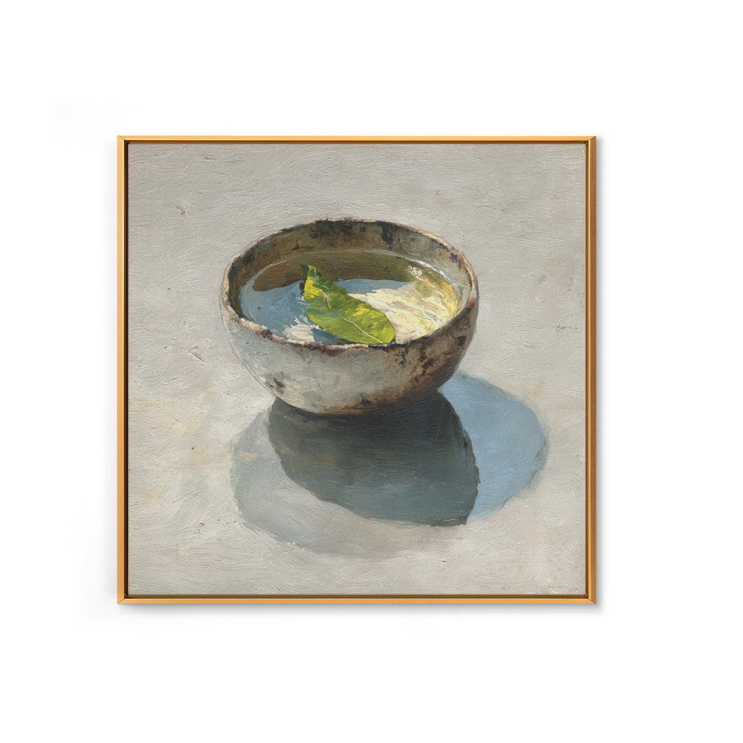 Rustic Tea Bowl Still Life Oil Painting Wall Art, Minimal Kitchen Decor, Neutral Modern Framed Canvas Print