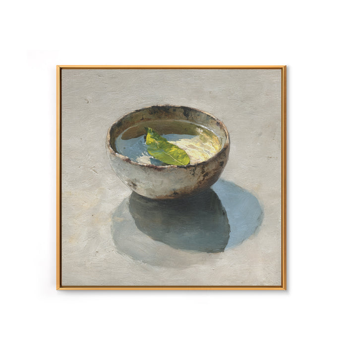 Rustic Tea Bowl Still Life Oil Painting Wall Art, Minimal Kitchen Decor, Neutral Modern Framed Canvas Print