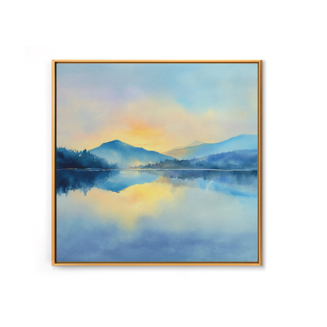Soft Watercolor Mountain Lake Sunrise Wall Art, Calming Landscape Canvas Print, Serene Bedroom And Living Room Decor