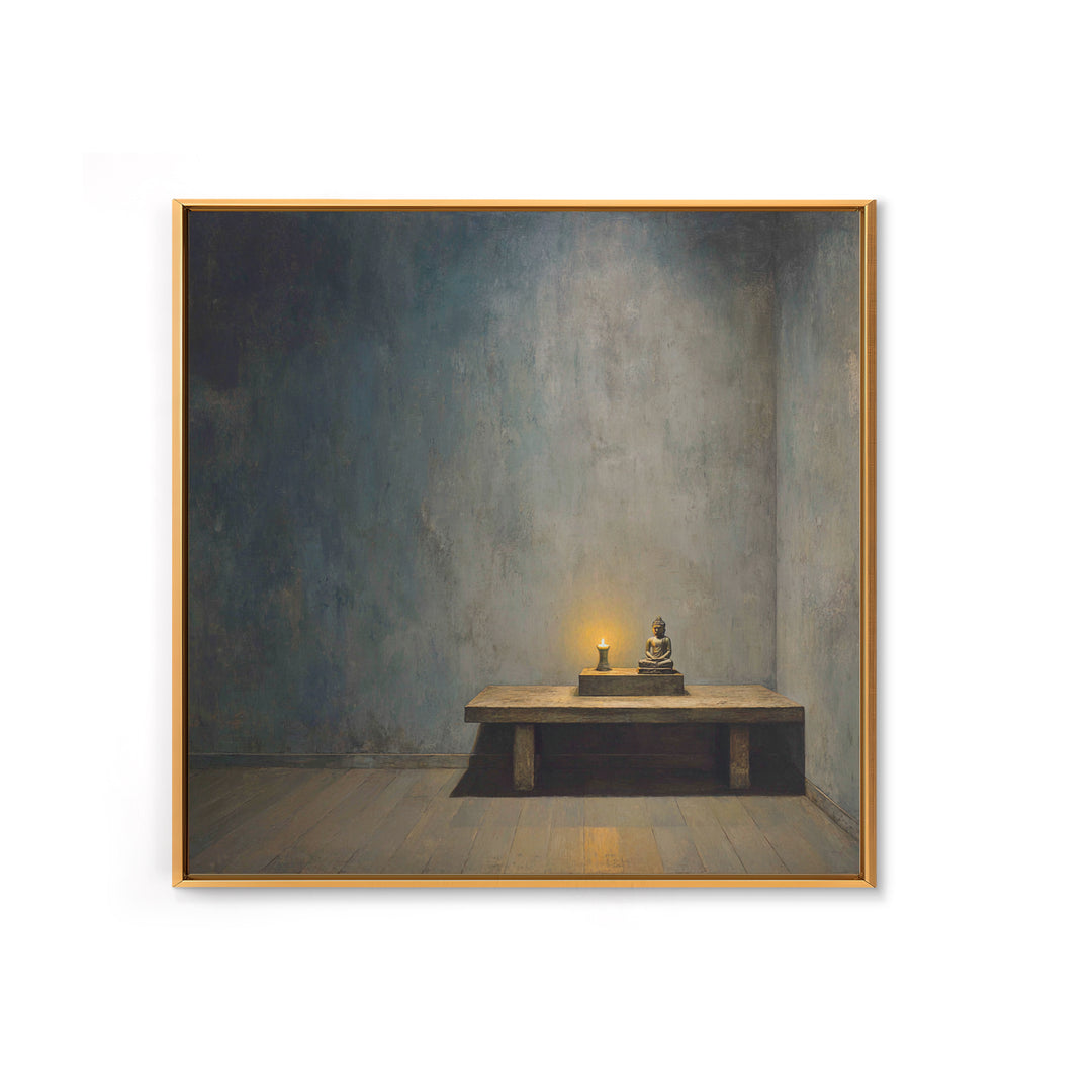 Zen Buddha Altar Candlelight Wall Art Minimalist Wabi Sabi Room Decor Calming Neutral Canvas Print Meditation Room Wall Decor
