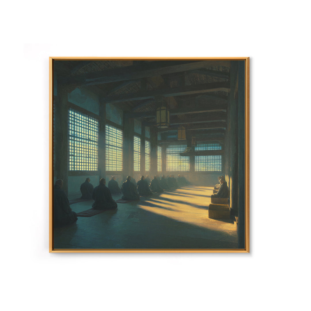 Zen Monastery Meditation Wall Art, Minimalist Monks In Light Print, Calming Spiritual Decor, Wabi Sabi Inspired Artwork For Living Room