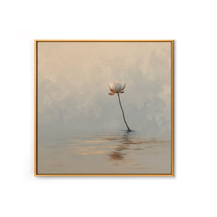 Serene Lotus On Water Minimalist Wall Art, Zen Nature Canvas Print, Calming Neutral Decor, Meditation Room Artwork