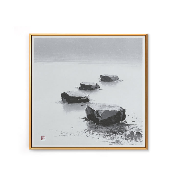 Minimal Zen Stepping Stones Wall Art, Black And White Japanese Canvas Print, Calming Wabi Sabi Decor For Home