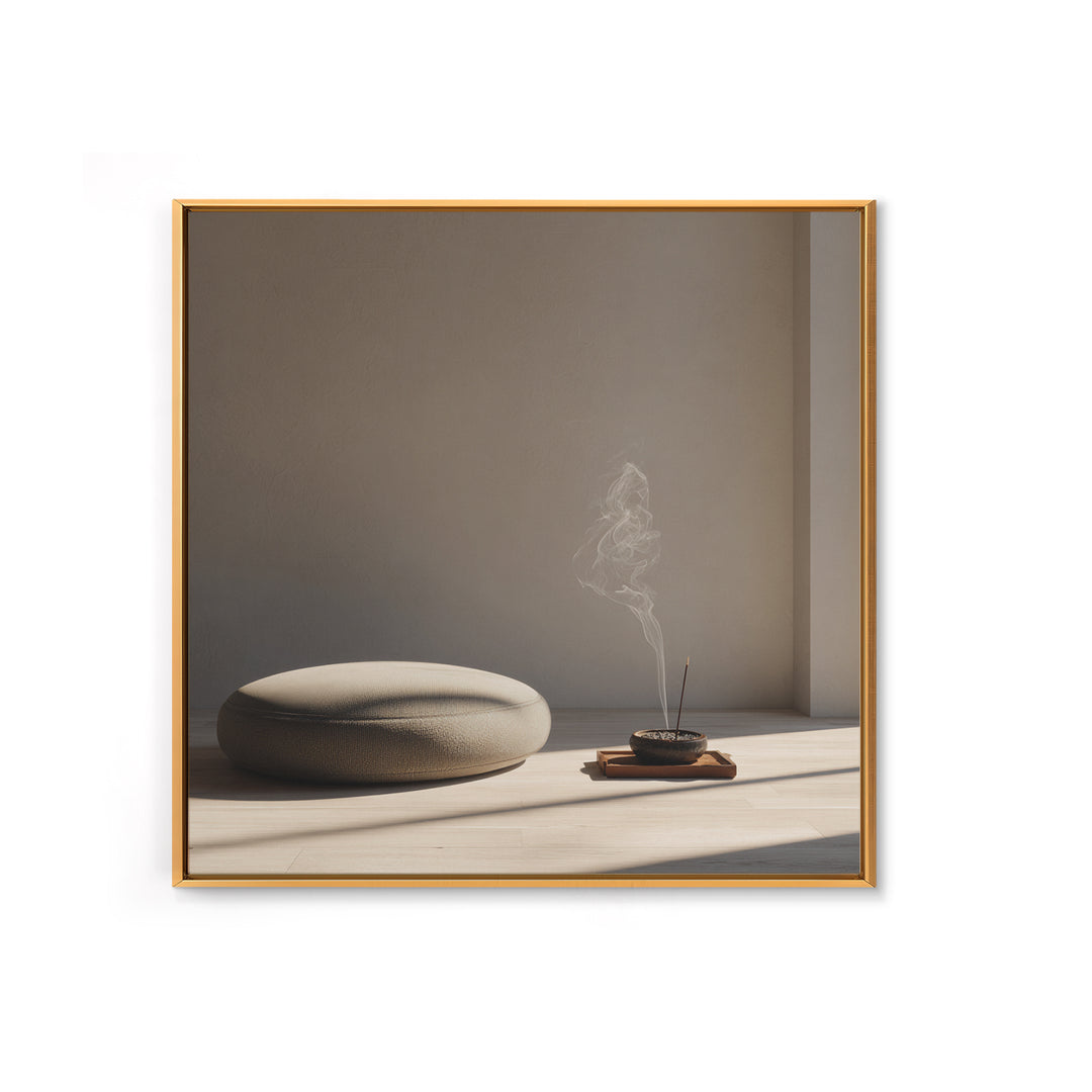 Minimalist Zen Meditation Corner Wall Art, Japandi Style Sunlit Room Photography Print, Calming Neutral Home Decor Bedroom Art
