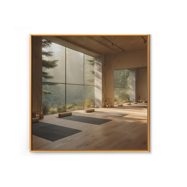 Zen Forest Yoga Studio Interior Wall Art, Serene Meditation Room Framed Canvas Print, Calming Minimalist Home Decor
