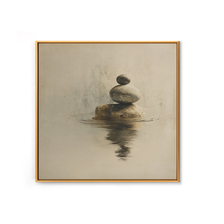 Minimal Zen Rock Stack In Still Water Wall Art, Neutral Japandi Canvas Print, Calming Wabi Sabi Decor For Modern Home