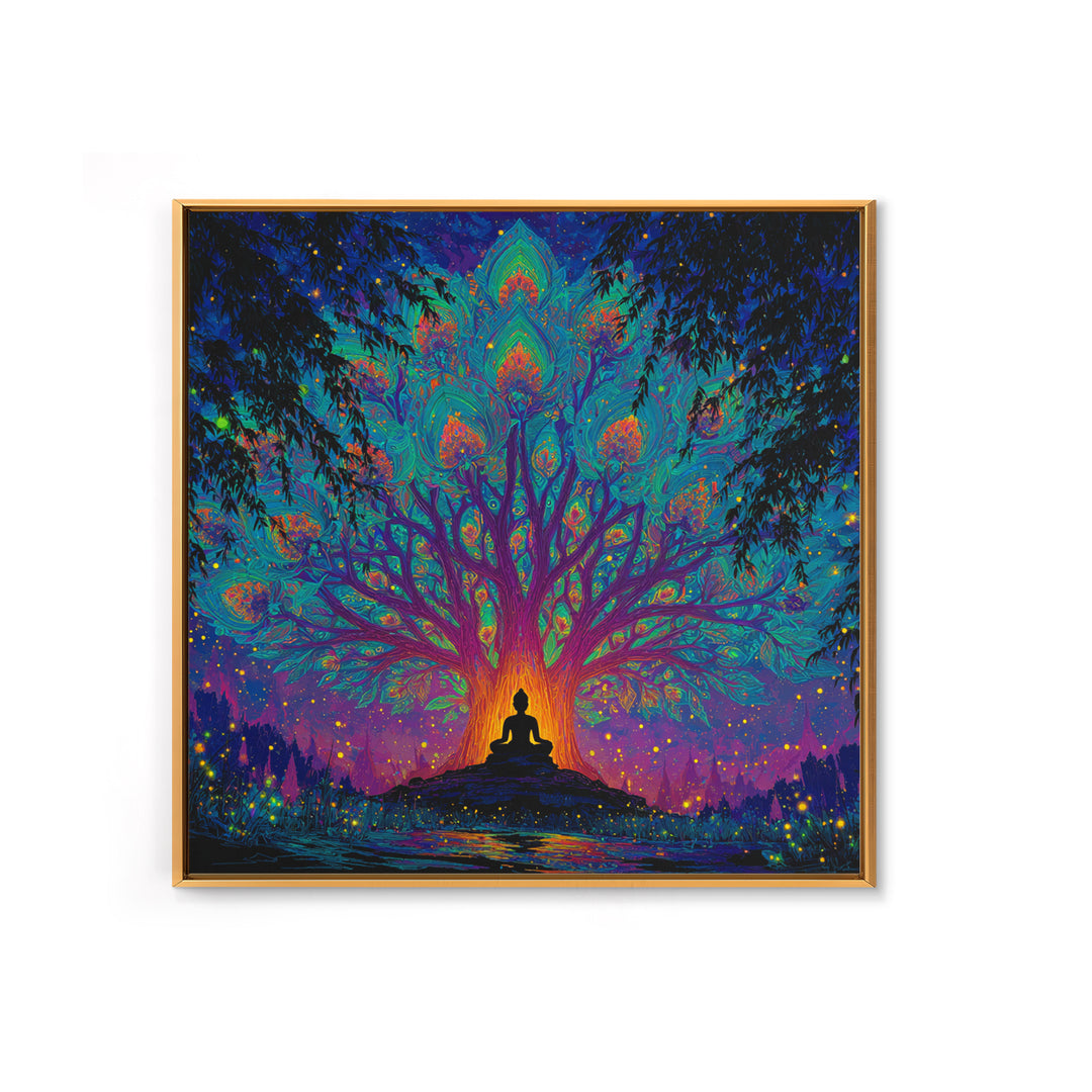 Mystic Tree Of Life Meditation Wall Art, Psychedelic Celestial Canvas Print, Spiritual Boho Decor, Yoga Room And Zen Home Decor