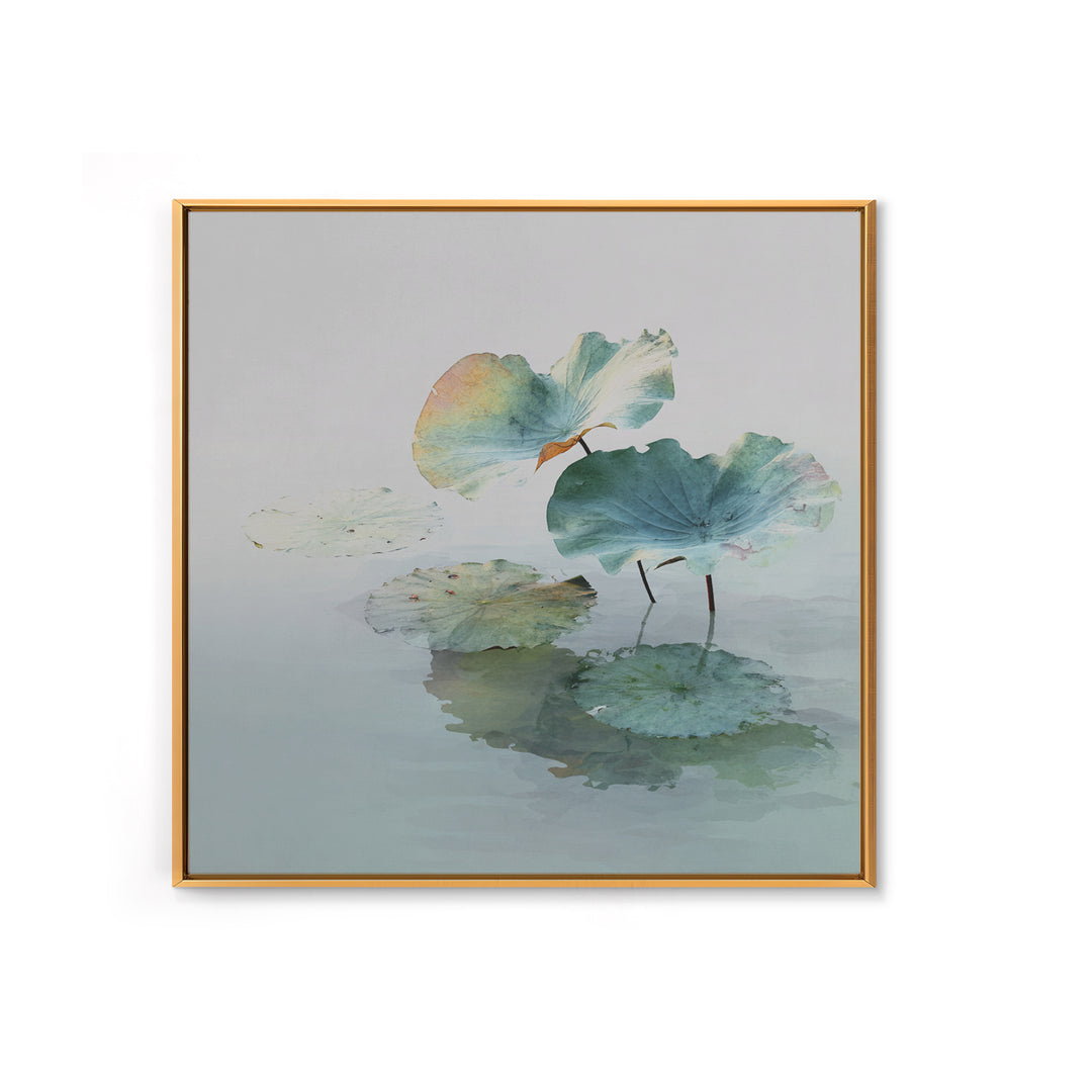 Minimalist Lotus Leaves Over Water Wall Art, Serene Zen Landscape Canvas Print, Japandi Neutral Home Decor