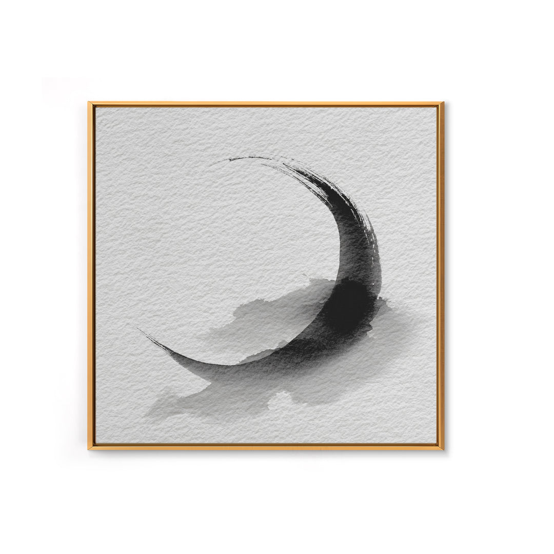 Black Ink Crescent Brushstroke Minimalist Abstract Wall Art, Japandi Zen Decor, Modern Canvas Print
