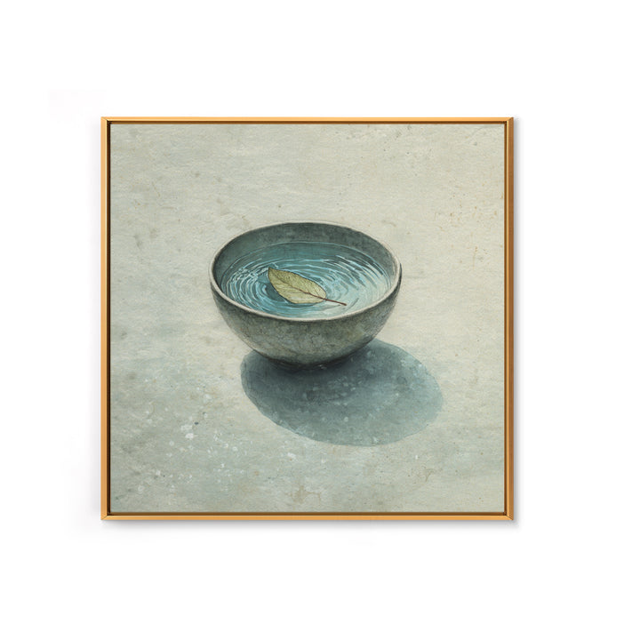 Minimal Tea Bowl With Floating Leaf Watercolor Wall Art, Wabi Sabi Zen Canvas Print, Serene Japanese Inspired Decor