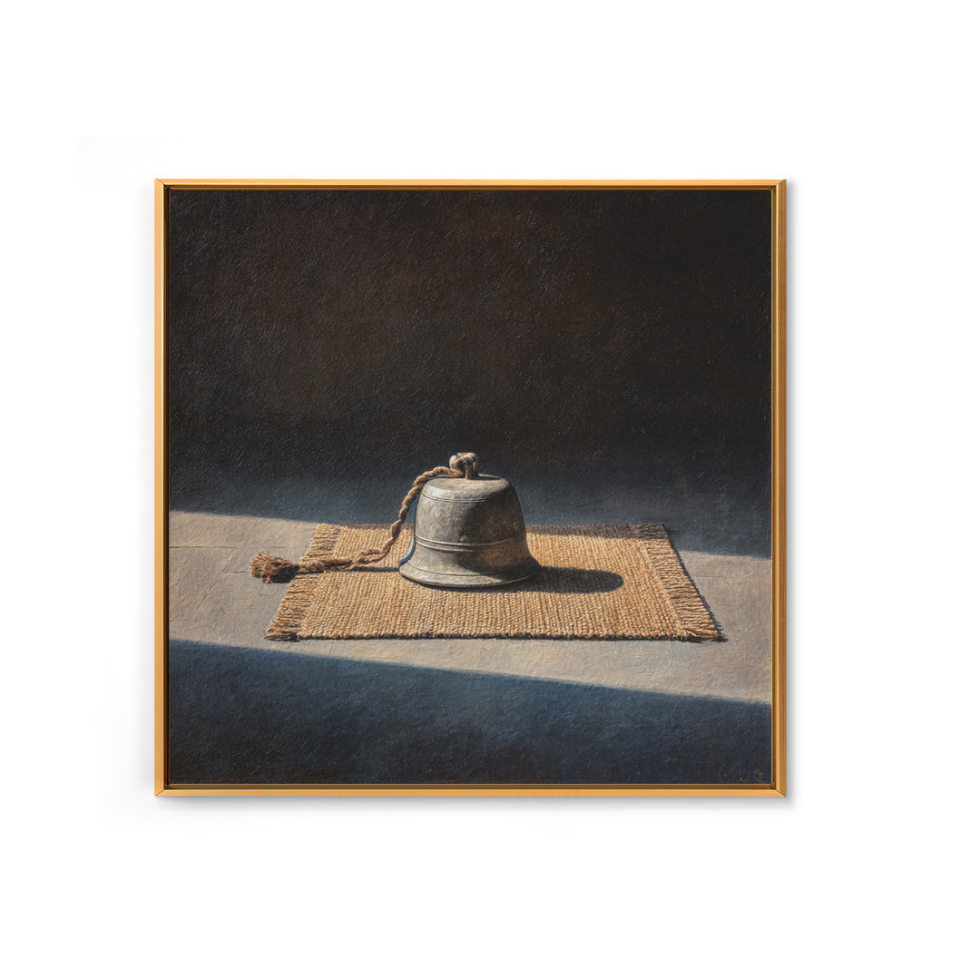 Minimal Still Life Bell Wall Art, Rustic Neutral Object Painting Framed Canvas Print, Modern Farmhouse Decor, Wall Art