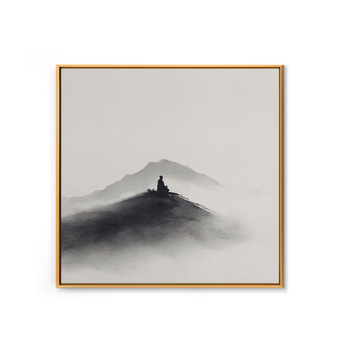 Minimalist Black And White Ink Landscape With Misty Mountains Wall Art Canvas Print For Modern Decor