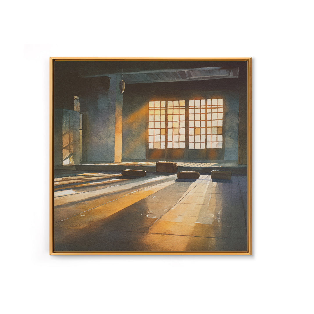 Sunlit Japanese Interior Wall Art, Warm Minimalist Room Print, Serene Zen Home Decor, Calming Light Wall Art