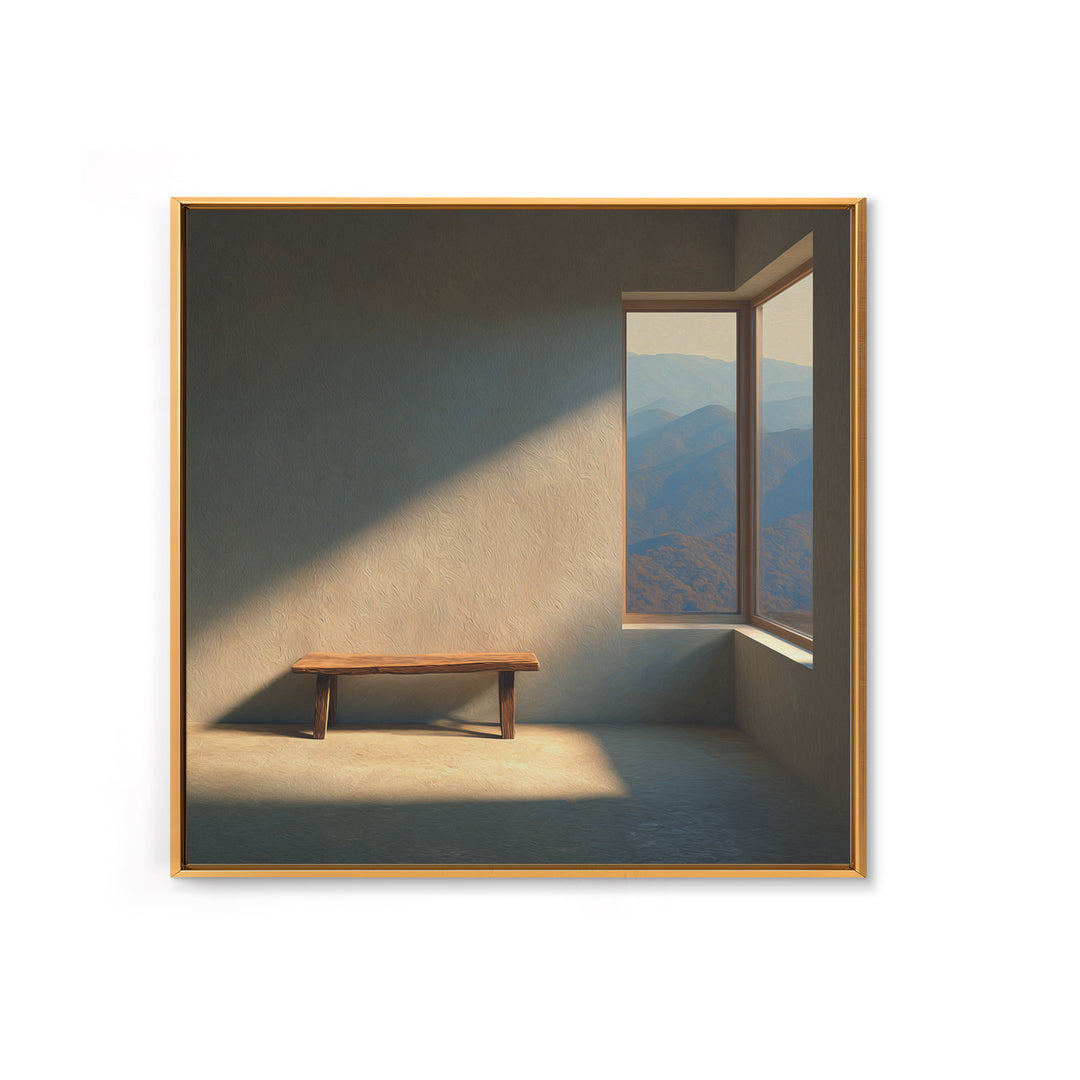 Minimalist Mountain View Bench Wall Art Modern Landscape Print Neutral Home Decor Living Room Wall Art Canvas Print