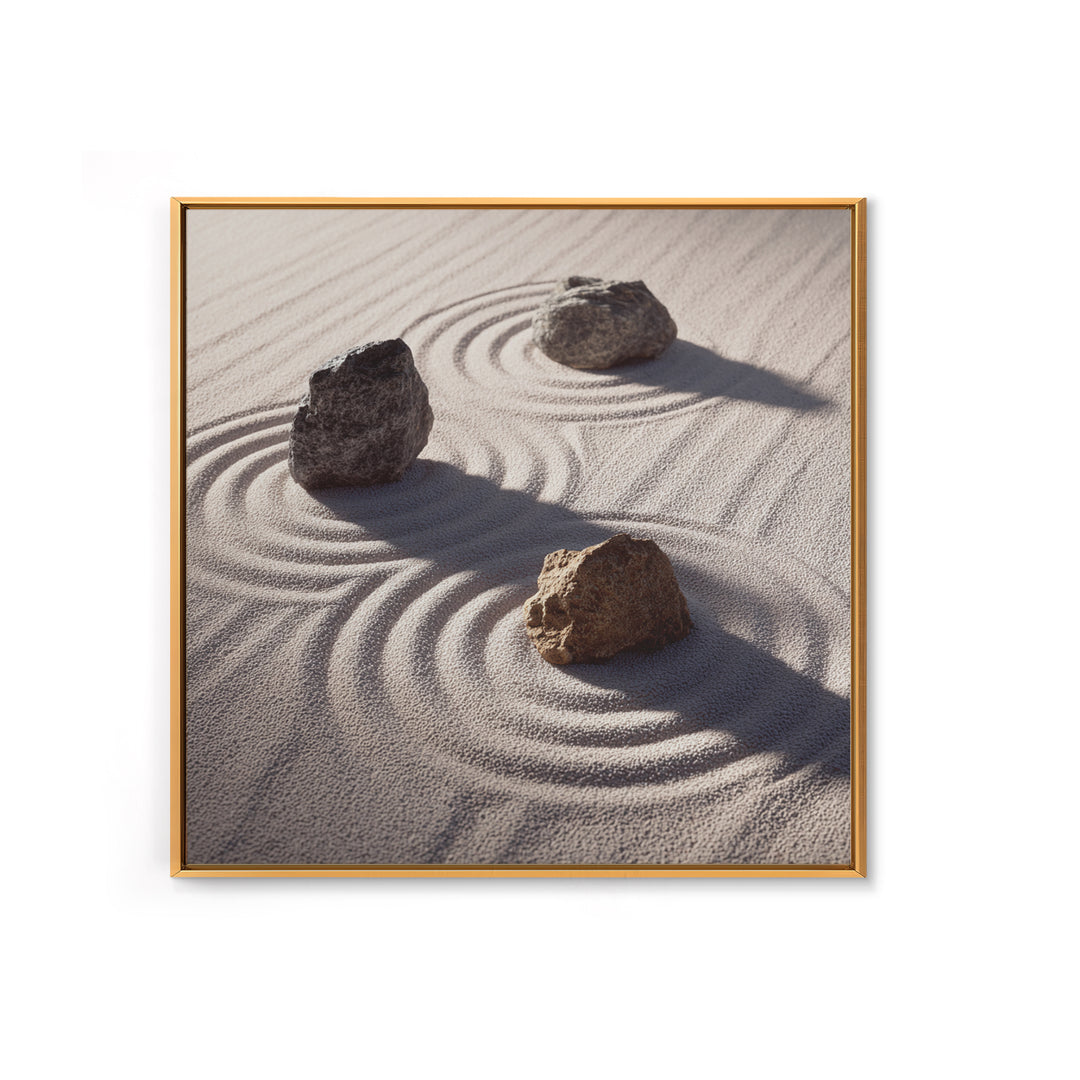 Minimalist Zen Rock Garden Wall Art, Neutral Japanese Canvas Print, Wabi Sabi Decor, Calming Modern Bedroom And Spa Wall Art