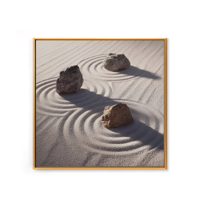 Minimalist Zen Rock Garden Wall Art, Neutral Japanese Canvas Print, Wabi Sabi Decor, Calming Modern Bedroom And Spa Wall Art