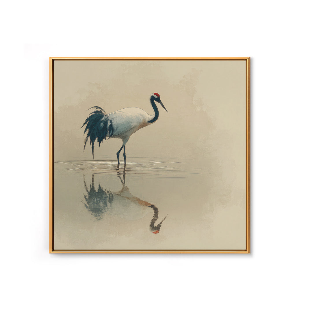 Elegant Red Crowned Crane Wall Art Print, Minimalist Japanese Bird Painting, Neutral Nature Canvas Print For Japandi Style Living Room Decor
