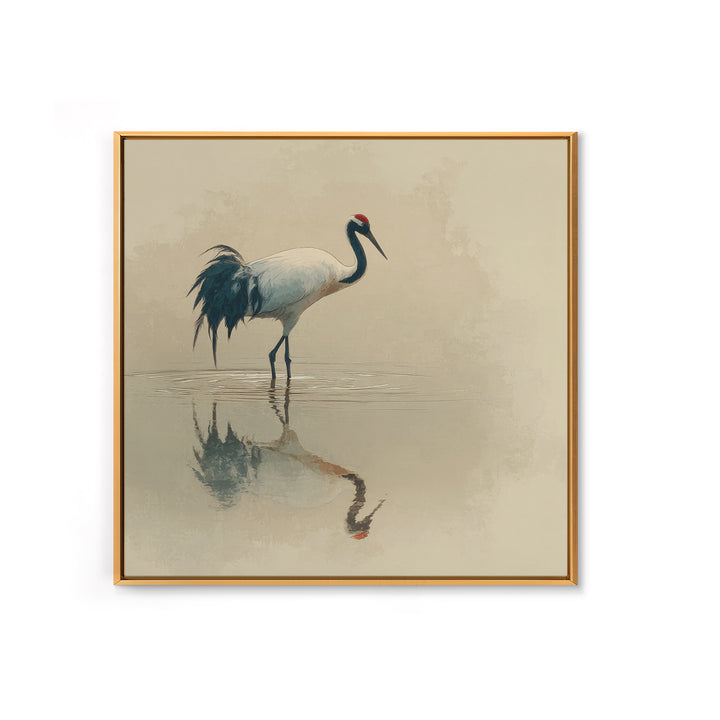 Elegant Red Crowned Crane Wall Art Print, Minimalist Japanese Bird Painting, Neutral Nature Canvas Print For Japandi Style Living Room Decor
