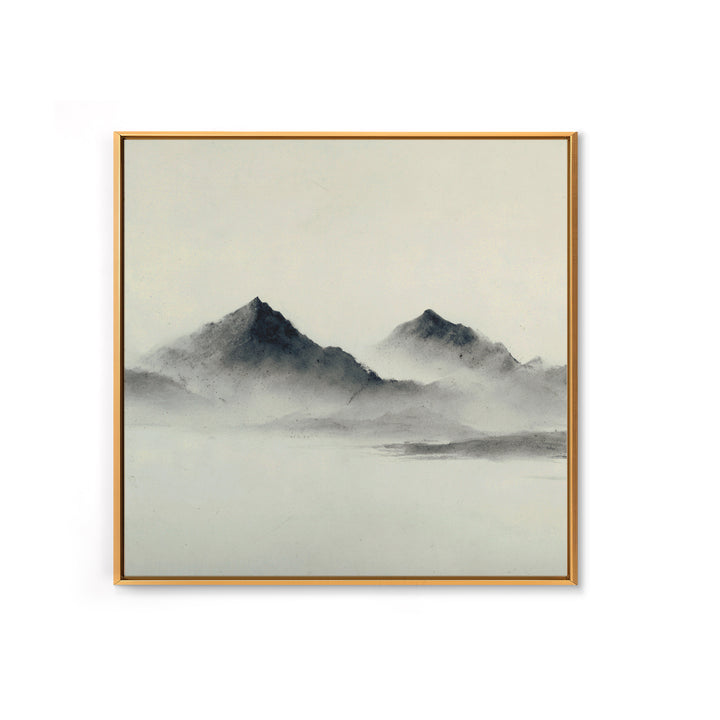 Minimal Misty Mountain Landscape Wall Art, Black And White Ink Painting Print, Serene Japandi Decor For Modern Bedroom Or Office