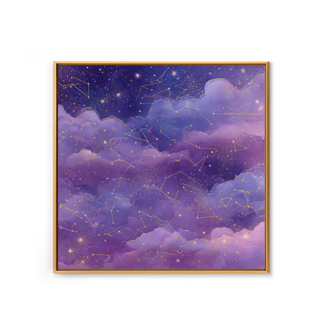 Purple Constellation Clouds Canvas Print, Celestial Wall Art, Astrology Decor, Starry Night Sky Nursery And Bedroom Decor