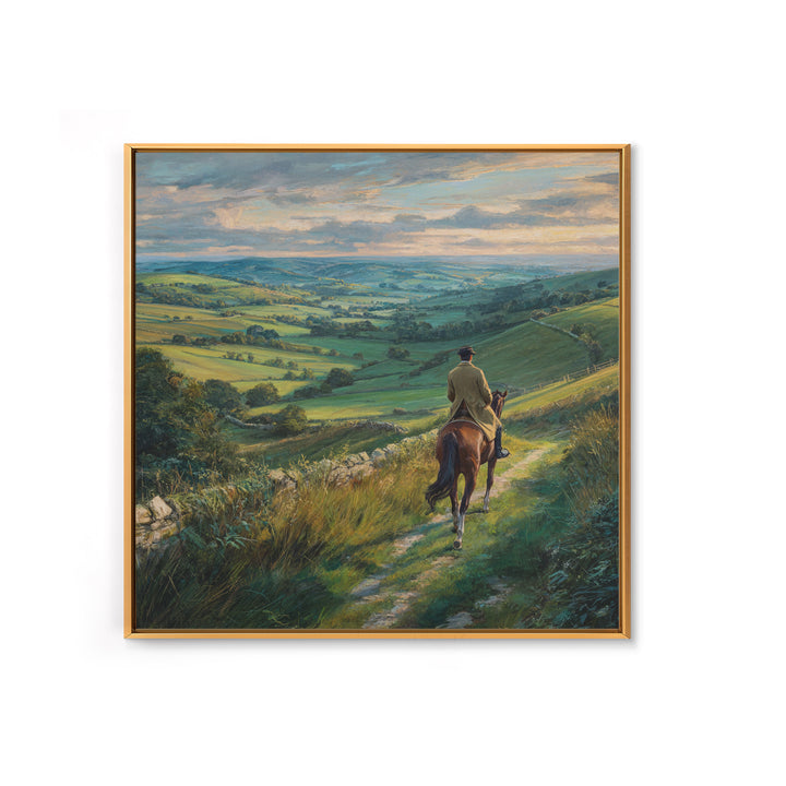 Horseback Rider Over Rolling Green Countryside Canvas Print, Equestrian Wall Art, Rustic Landscape, Country Home Decor, Gift For Horse Lover